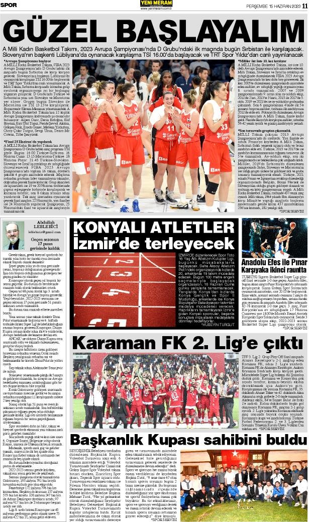 15 Haziran 2023 Yeni Meram Gazetesi