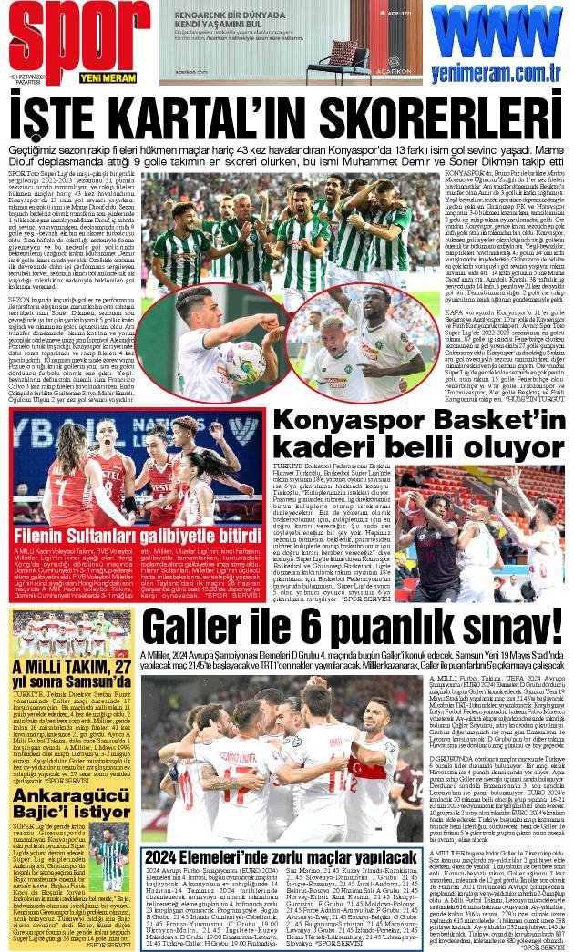 19 Haziran 2023 Yeni Meram Gazetesi
