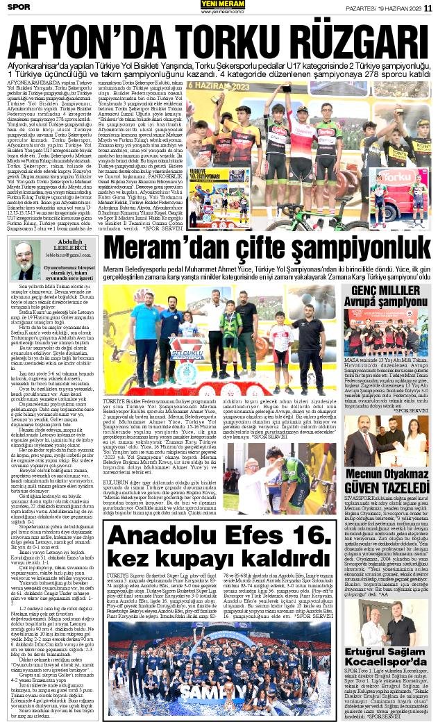 19 Haziran 2023 Yeni Meram Gazetesi
