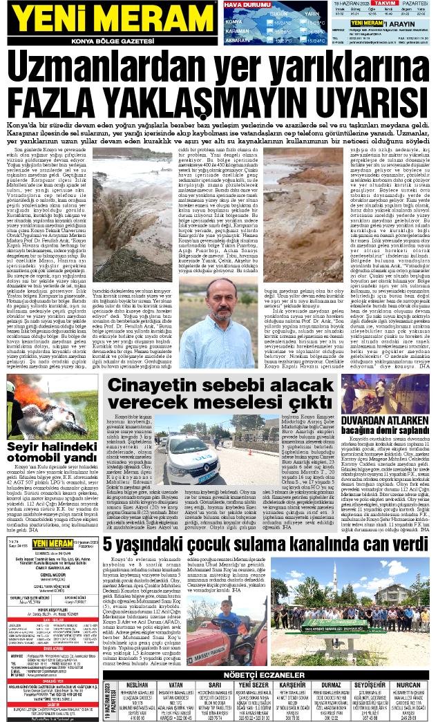 19 Haziran 2023 Yeni Meram Gazetesi
