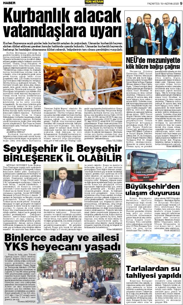 19 Haziran 2023 Yeni Meram Gazetesi
