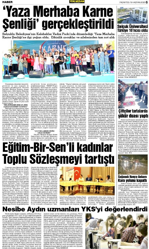 19 Haziran 2023 Yeni Meram Gazetesi
