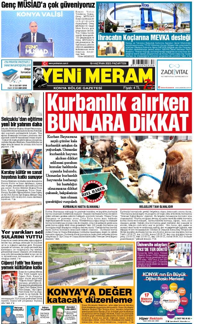 19 Haziran 2023 Yeni Meram Gazetesi
