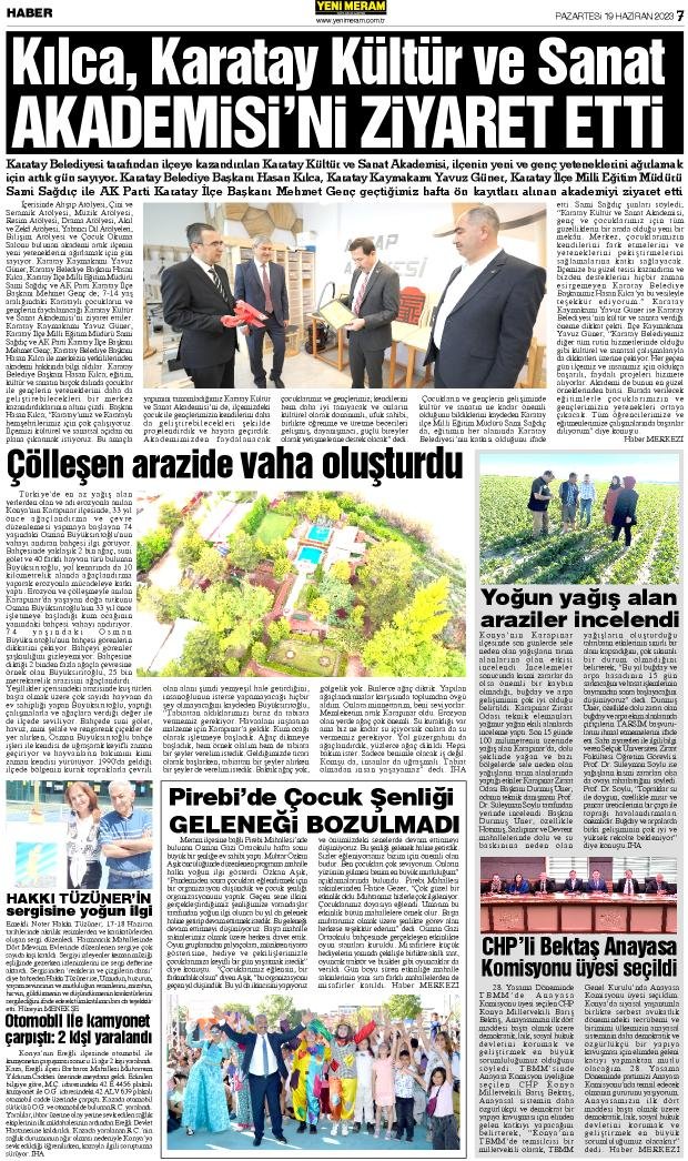 19 Haziran 2023 Yeni Meram Gazetesi
