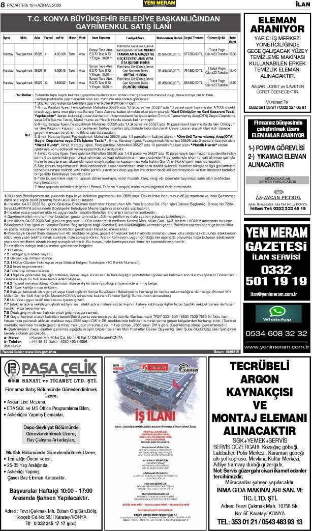 19 Haziran 2023 Yeni Meram Gazetesi
