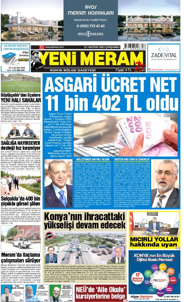 21 Haziran 2023 Yeni Meram Gazetesi