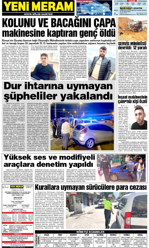 21 Haziran 2023 Yeni Meram Gazetesi