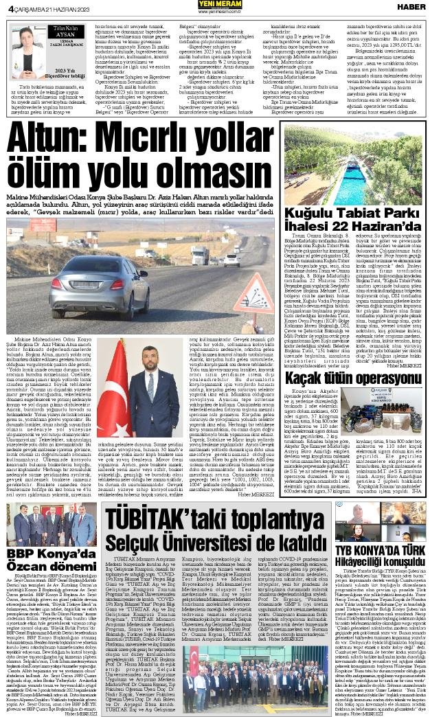 21 Haziran 2023 Yeni Meram Gazetesi