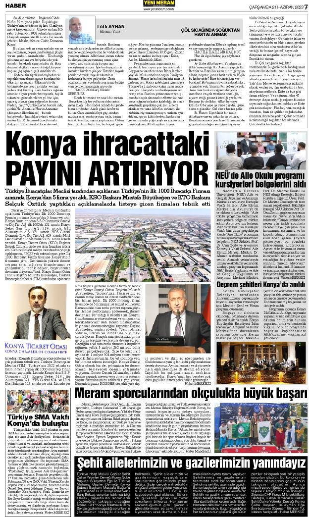 21 Haziran 2023 Yeni Meram Gazetesi