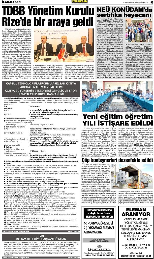 21 Haziran 2023 Yeni Meram Gazetesi