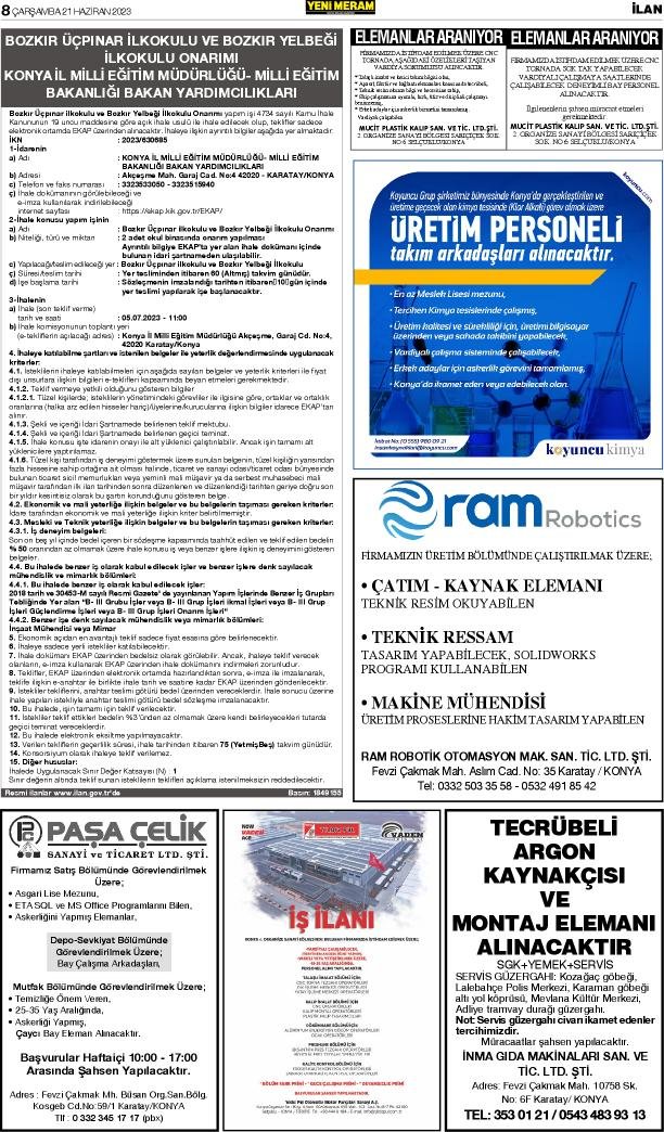 21 Haziran 2023 Yeni Meram Gazetesi