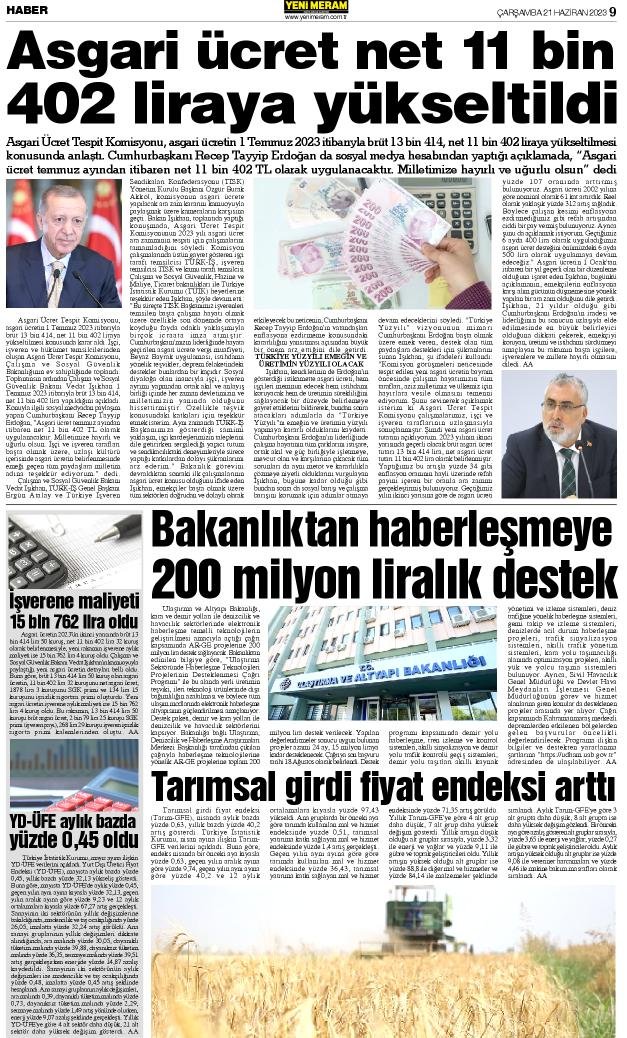 21 Haziran 2023 Yeni Meram Gazetesi