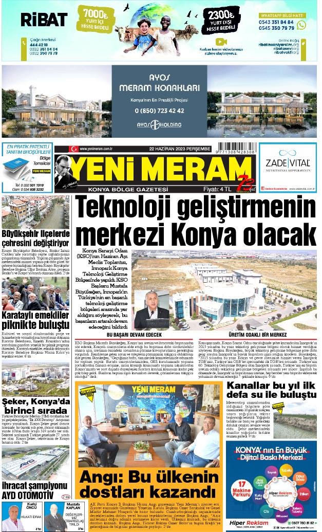 22 Haziran 2023 Yeni Meram Gazetesi
