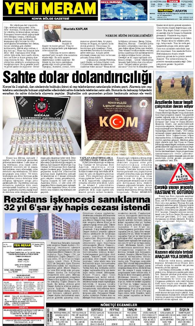 22 Haziran 2023 Yeni Meram Gazetesi
