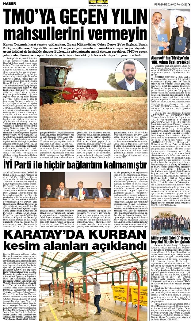 22 Haziran 2023 Yeni Meram Gazetesi
