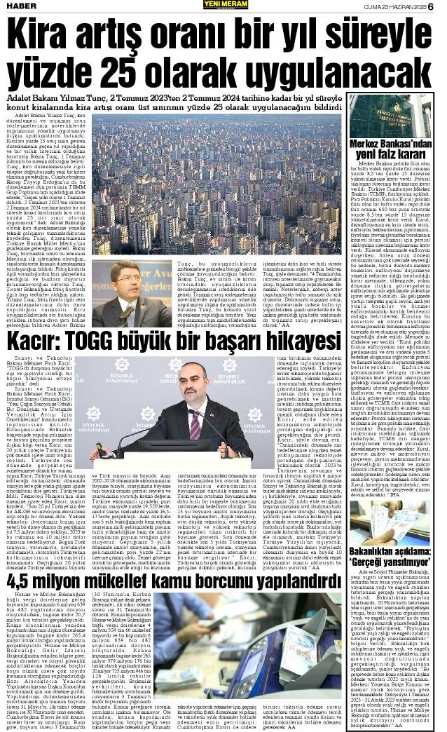 23 Haziran 2023 Yeni Meram Gazetesi