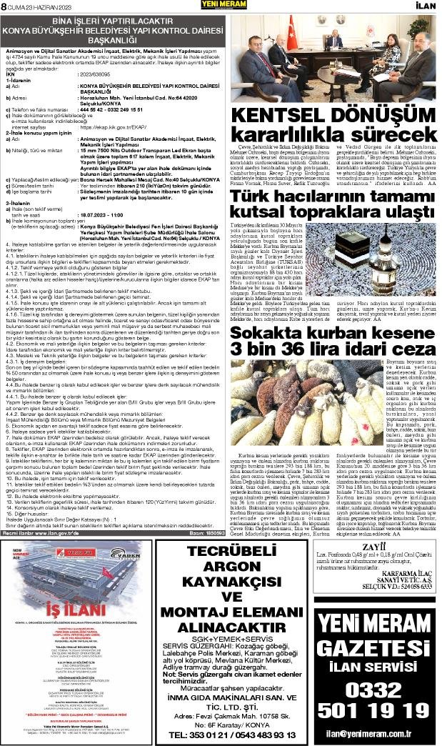 23 Haziran 2023 Yeni Meram Gazetesi