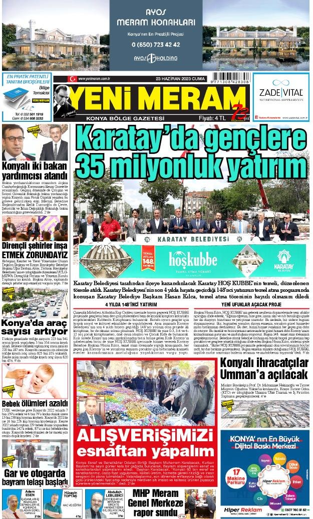 23 Haziran 2023 Yeni Meram Gazetesi