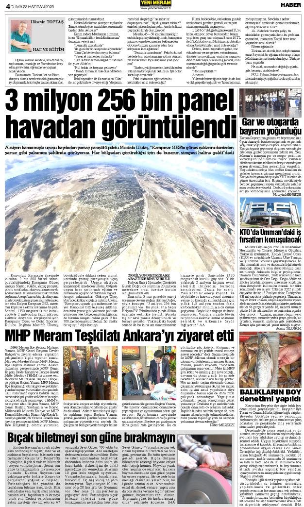 23 Haziran 2023 Yeni Meram Gazetesi