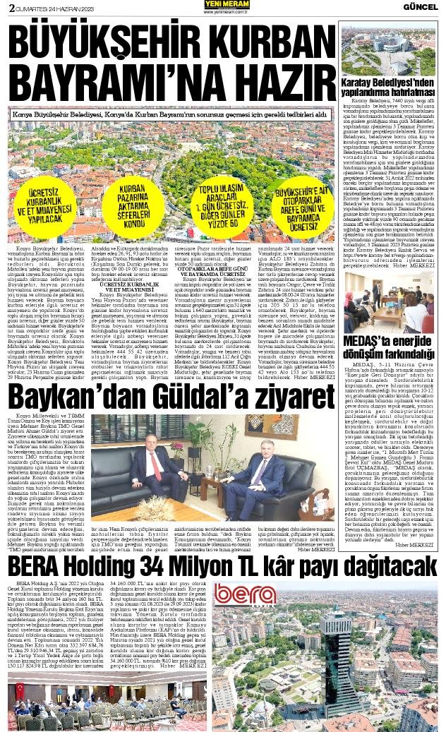 24 Haziran 2023 Yeni Meram Gazetesi