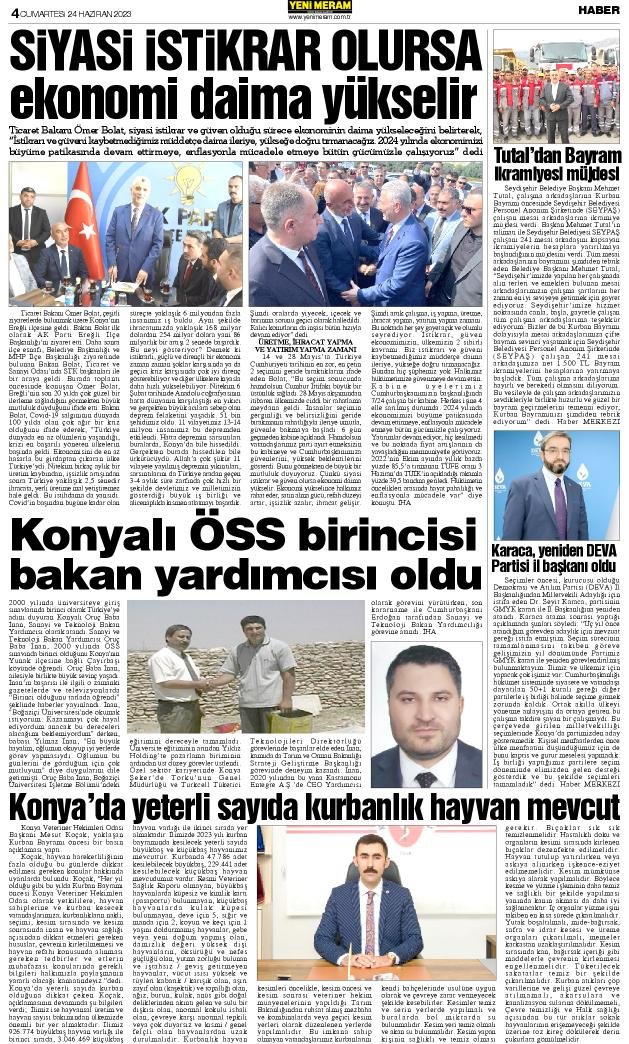 24 Haziran 2023 Yeni Meram Gazetesi