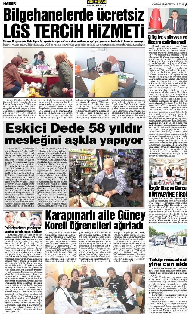 5 Temmuz 2023 Yeni Meram Gazetesi
