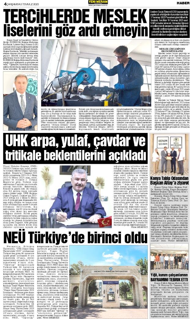 5 Temmuz 2023 Yeni Meram Gazetesi
