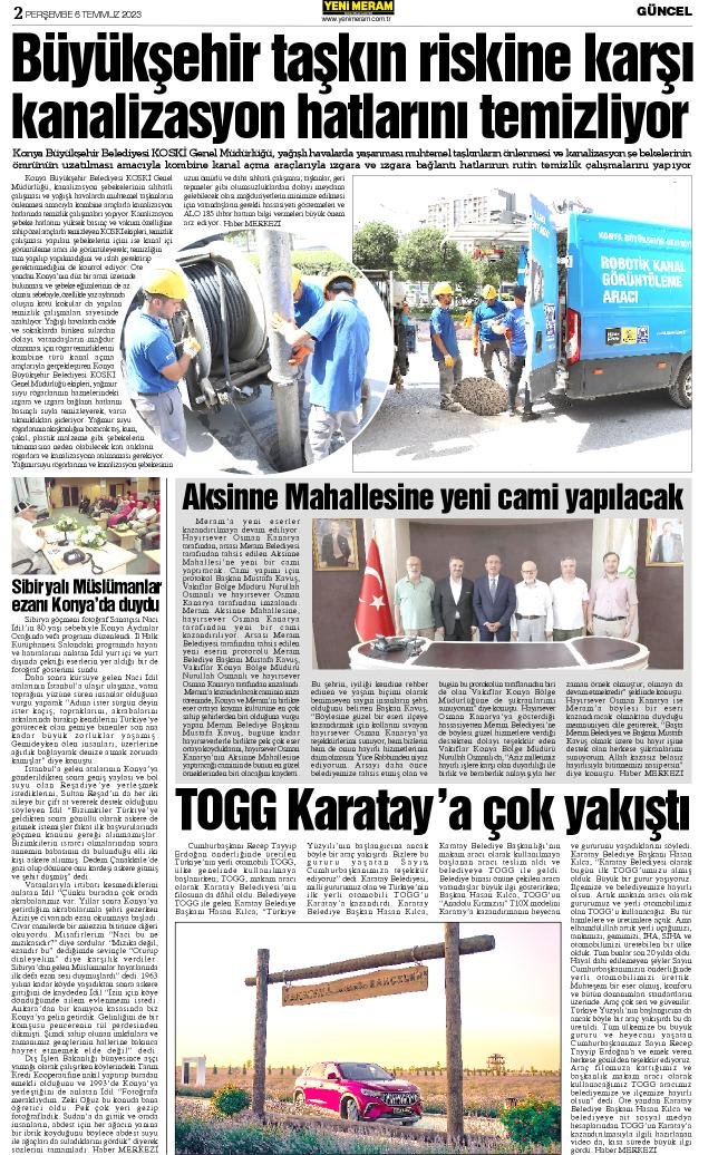 6 Temmuz 2023 Yeni Meram Gazetesi
