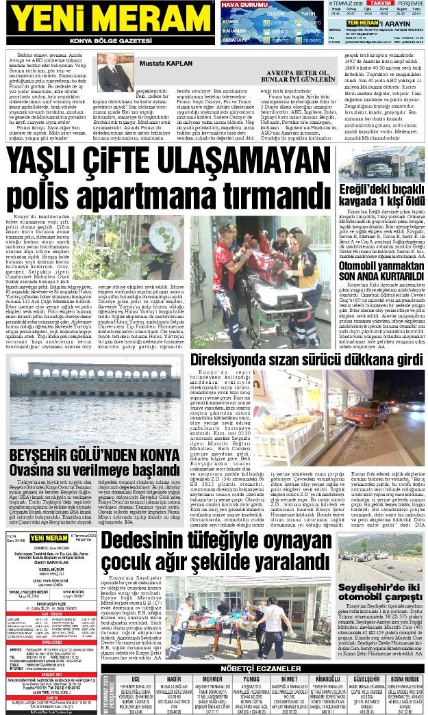 6 Temmuz 2023 Yeni Meram Gazetesi
