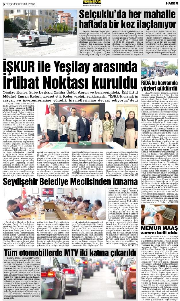 6 Temmuz 2023 Yeni Meram Gazetesi
