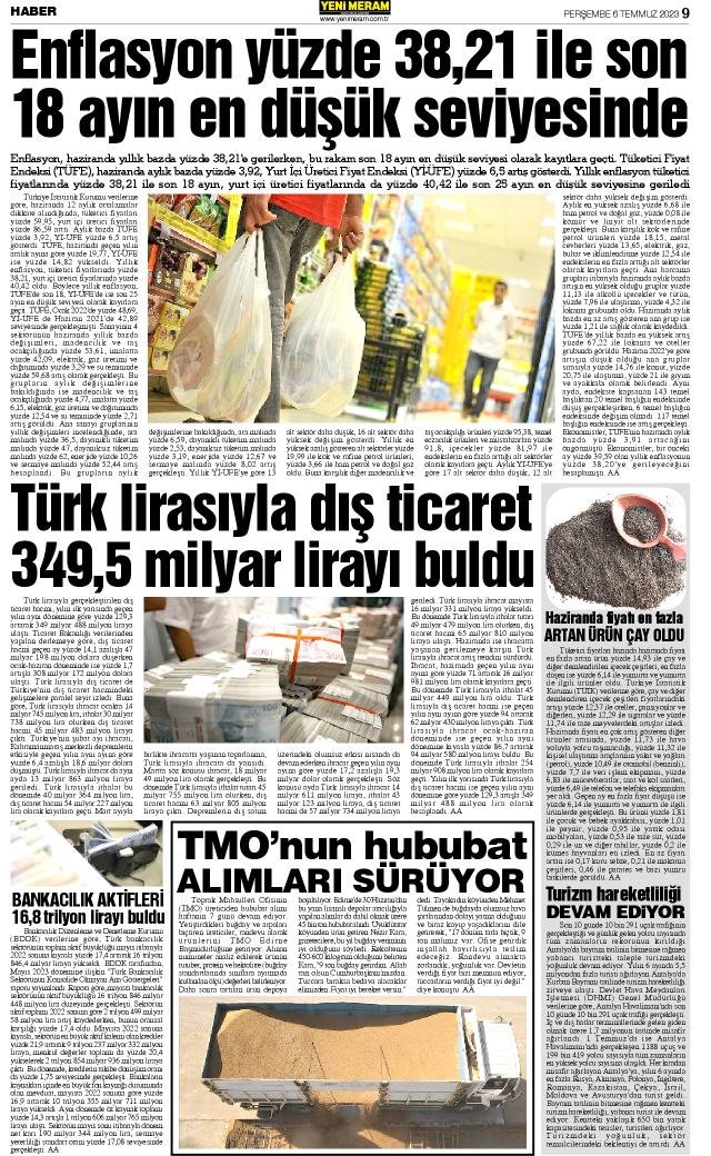 6 Temmuz 2023 Yeni Meram Gazetesi
