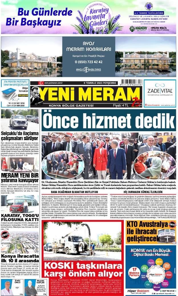 6 Temmuz 2023 Yeni Meram Gazetesi
