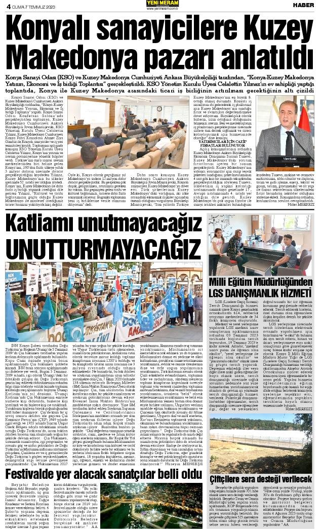 7 Temmuz 2023 Yeni Meram Gazetesi
