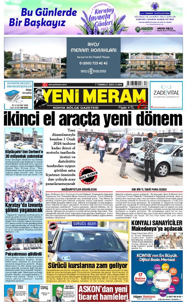 7 Temmuz 2023 Yeni Meram Gazetesi
