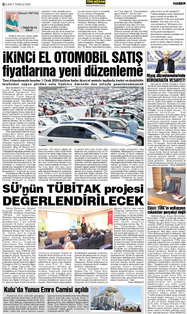 7 Temmuz 2023 Yeni Meram Gazetesi
