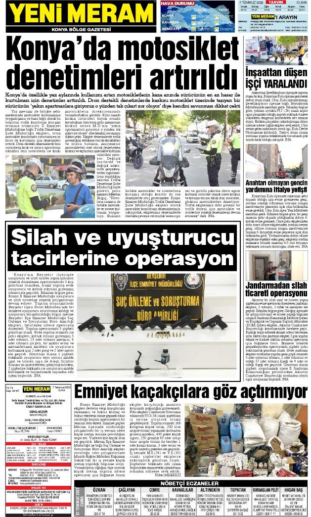 7 Temmuz 2023 Yeni Meram Gazetesi
