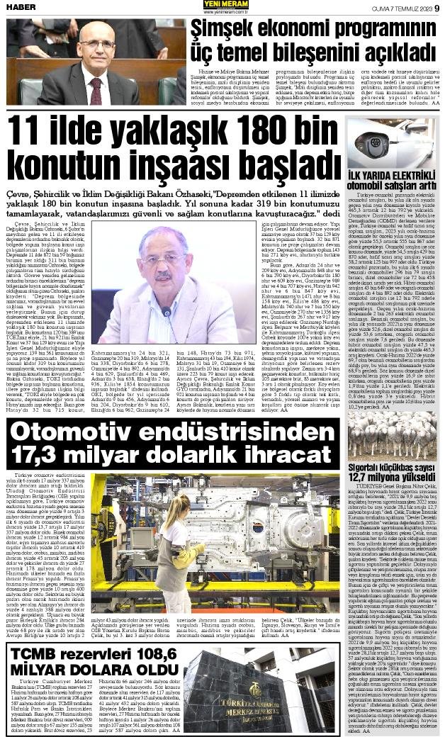 7 Temmuz 2023 Yeni Meram Gazetesi
