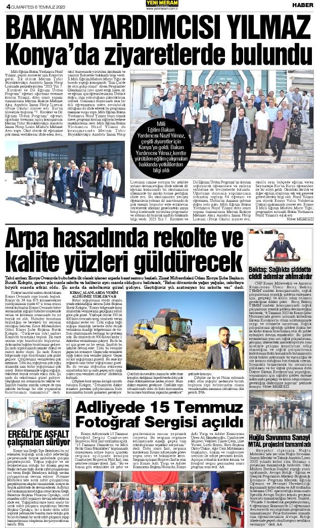 8 Temmuz 2023 Yeni Meram Gazetesi