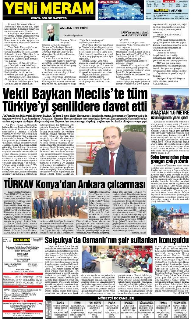 8 Temmuz 2023 Yeni Meram Gazetesi