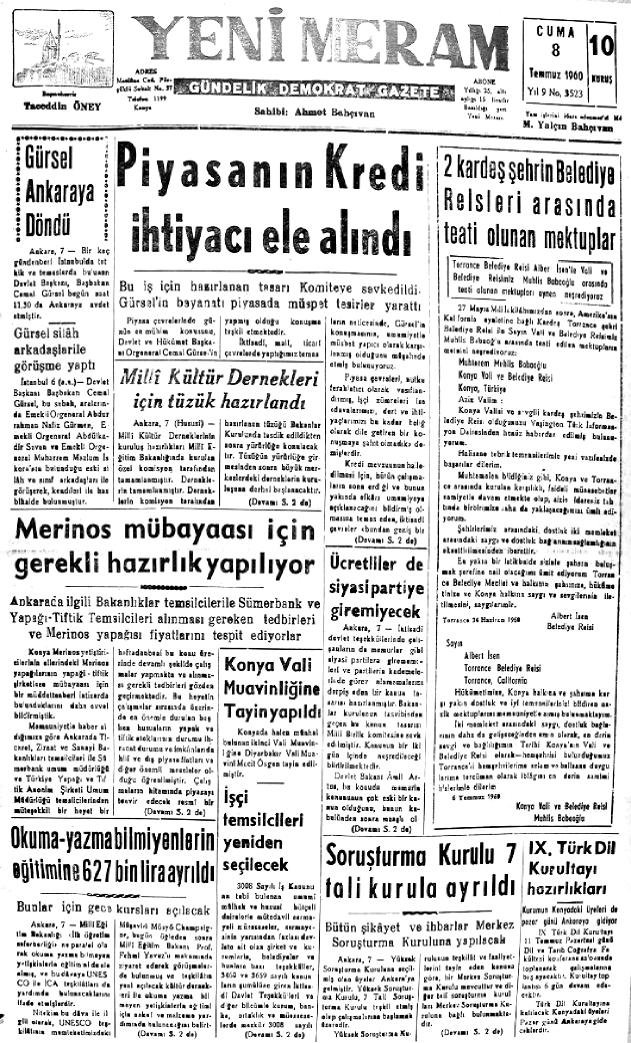 8 Temmuz 2023 Yeni Meram Gazetesi