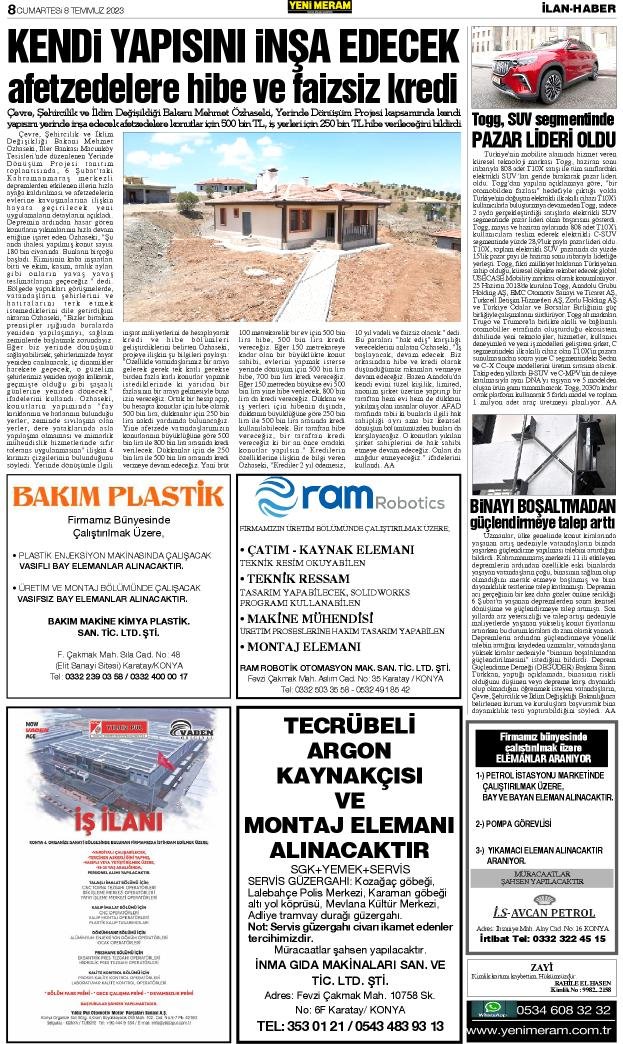 8 Temmuz 2023 Yeni Meram Gazetesi