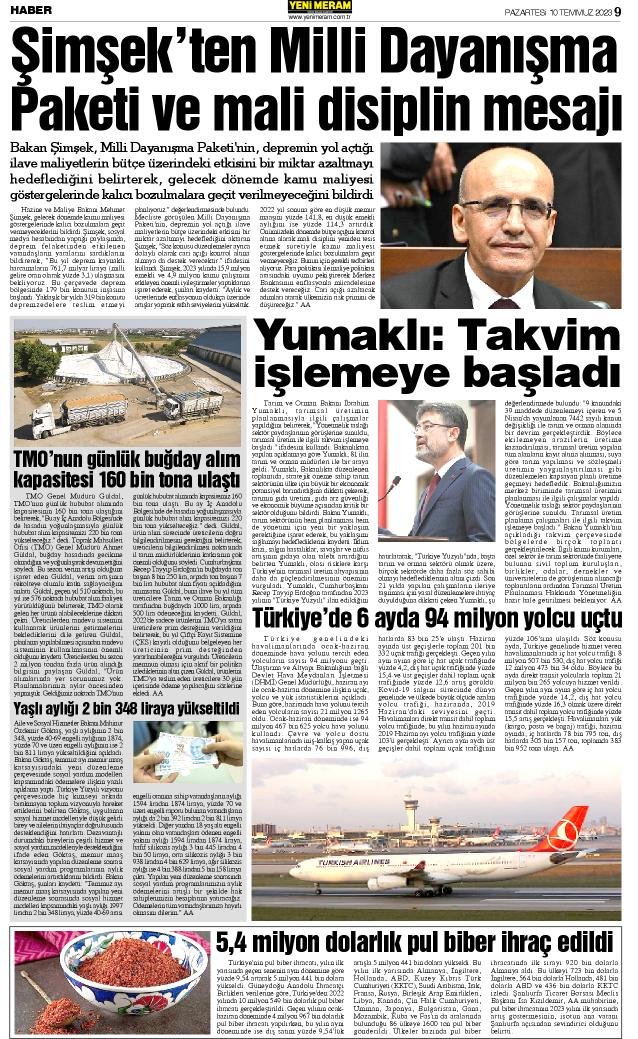 10 Temmuz 2023 Yeni Meram Gazetesi