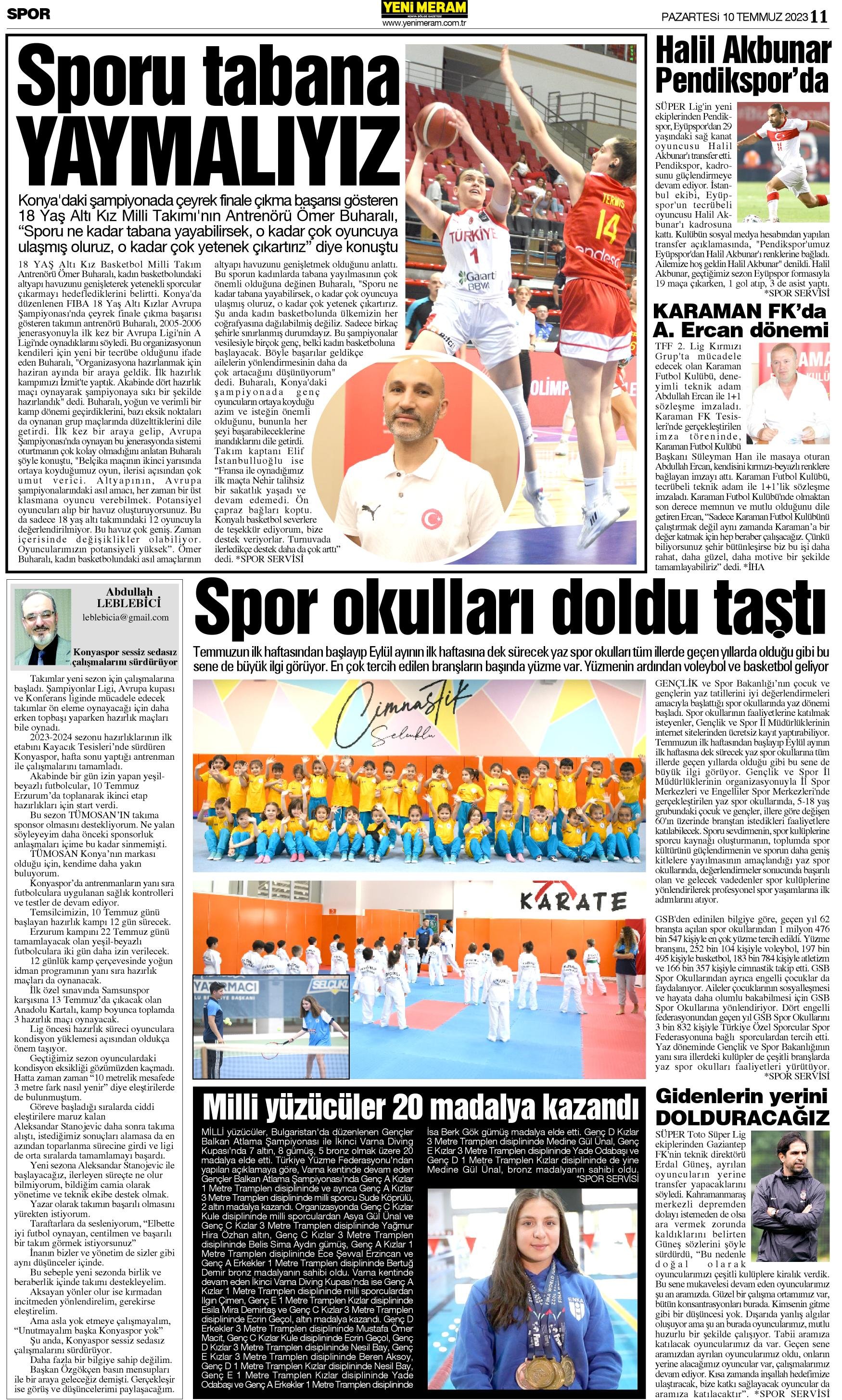 10 Temmuz 2023 Yeni Meram Gazetesi