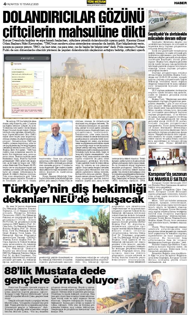 10 Temmuz 2023 Yeni Meram Gazetesi