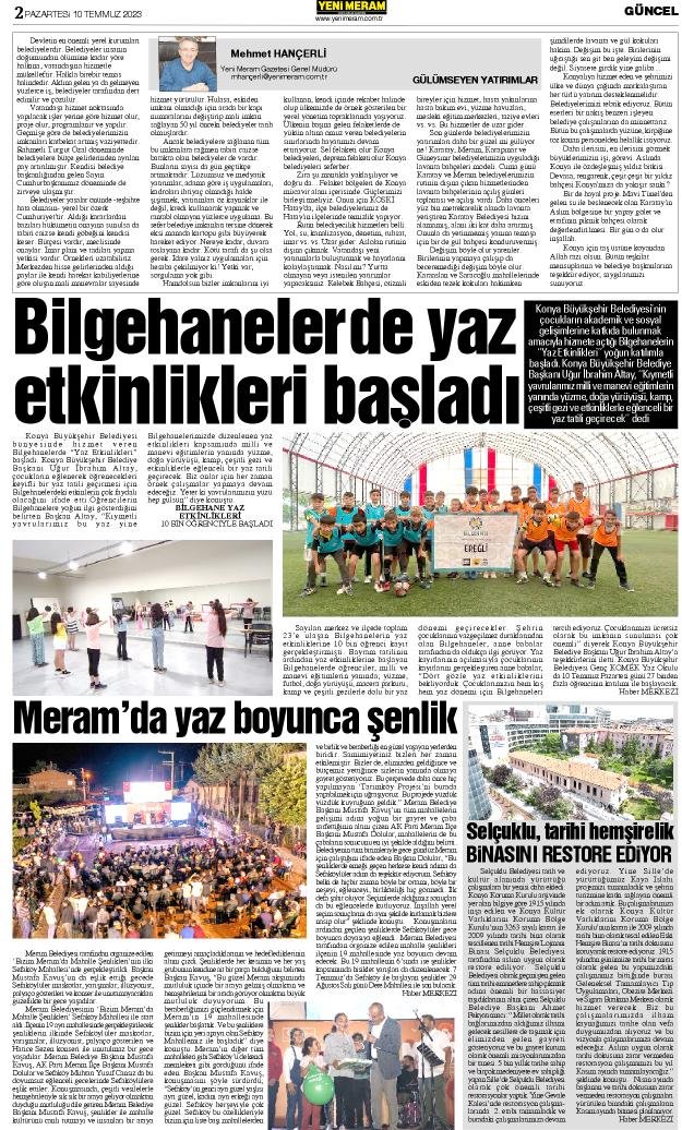 10 Temmuz 2023 Yeni Meram Gazetesi