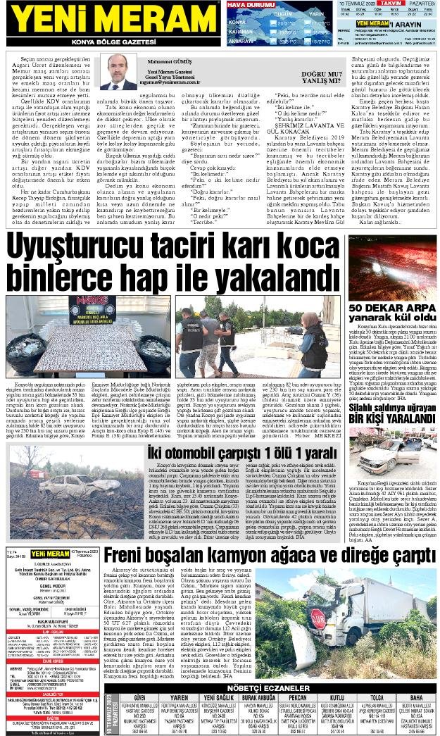 10 Temmuz 2023 Yeni Meram Gazetesi