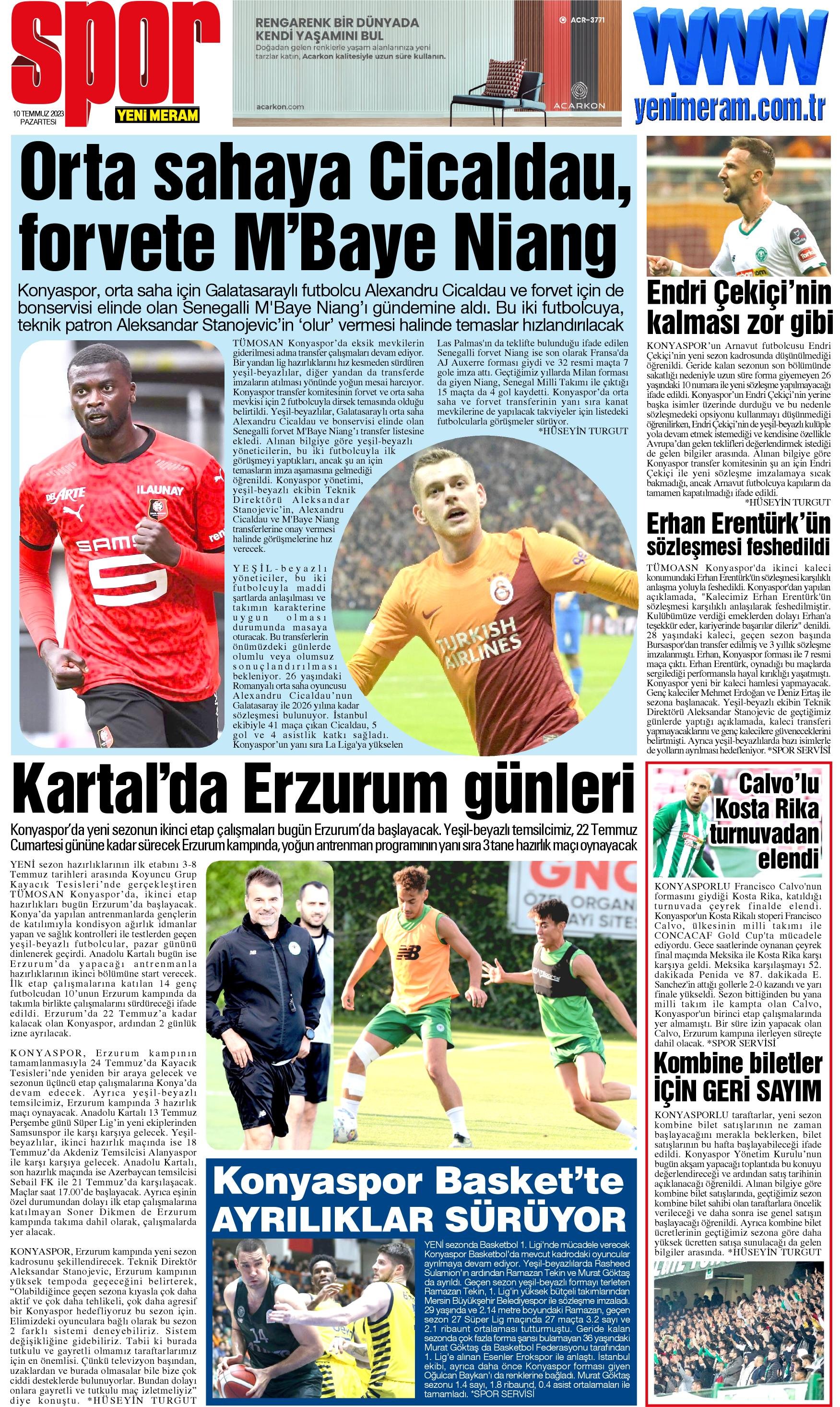 10 Temmuz 2023 Yeni Meram Gazetesi