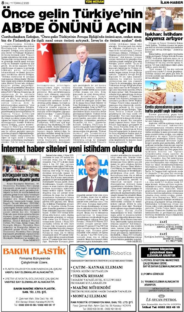 11 Temmuz 2023 Yeni Meram Gazetesi
