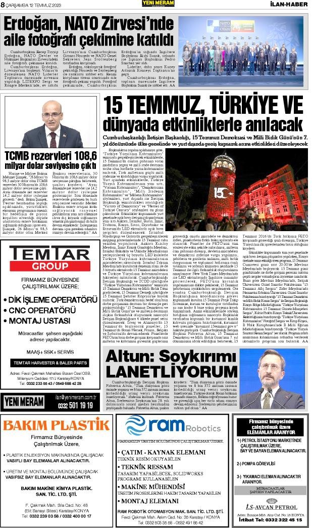 12Temmuz 2023 Yeni Meram Gazetesi