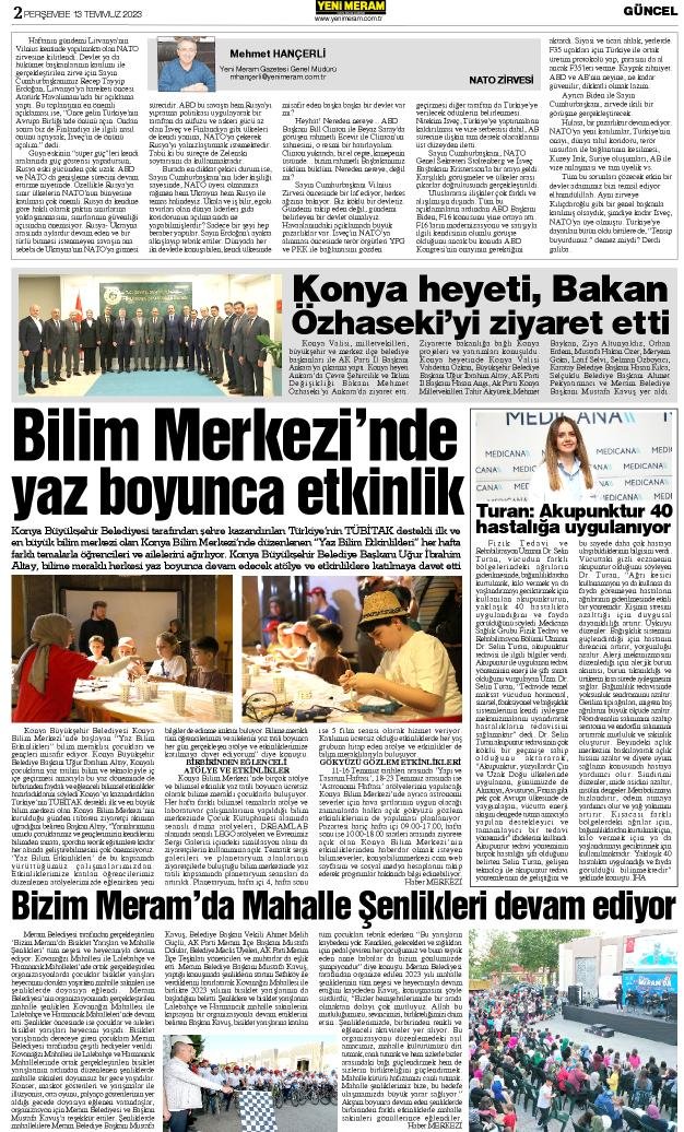 13 Temmuz 2023 Yeni Meram Gazetesi
